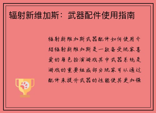 辐射新维加斯：武器配件使用指南
